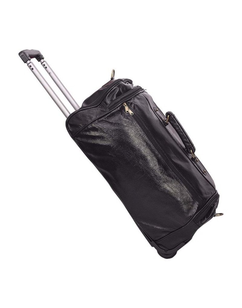 Leather travel bag with trolley & wheels hot sale